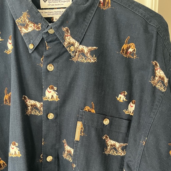 CLEARANCE Men’s Medium Columbia Navy Button Down Shirt With Hunting Dogs Print - Picture 12 of 12